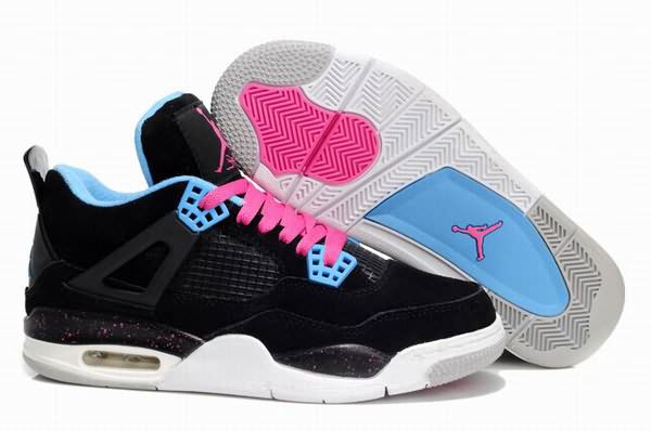 Best Womens Air Jordan 4 Black Vivid Pink Dynamic Blue White Hot On Sale